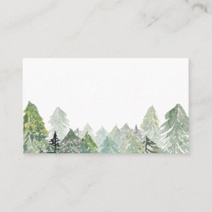 Carte De Placement Aquarelle Snowy Forêt À feuillage persistant hiver