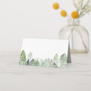 Carte De Placement Aquarelle Snowy Forêt À feuillage persistant Paysa