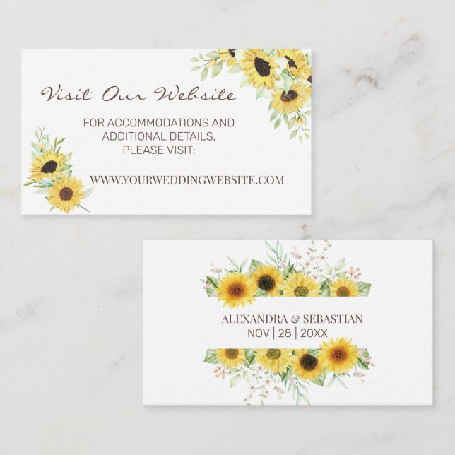 Carte De Placement Aquarelle Sunflower mariage site Web Insérer une c (Devant / Derrière)