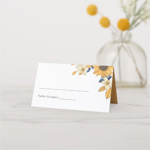 Carte De Placement Aquarelle Tournesol Jaune et Mariage bleu