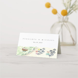 Carte De Placement Aquarelle Tropical Beach Mariage plié