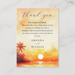 Carte De Placement Aquarelle Tropical Beach Sunset Mariage Merci