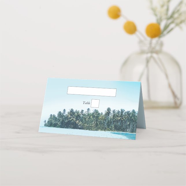 Carte De Placement Aquarelle tropicale Palms & Mariage de plage (Devant)