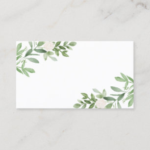 Carte De Placement Aquarelle vert et fleurs blanches Mariage
