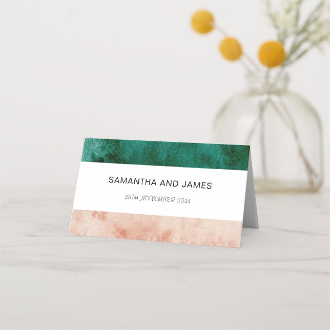 Carte De Placement Aquarelle Vert rose pâle Mariage officiel (Devant)