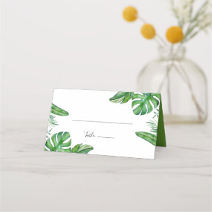 Carte De Placement Aquarelle verte tropicale Monstera Feuille Mariage