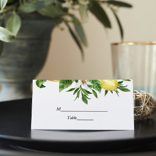 Carte De Placement Aquarelle vintage Citrons jaunes et cadre feuille