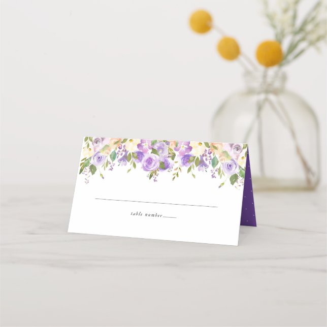 Carte De Placement Aquarelle violet et crème Mariage Floral (Devant)