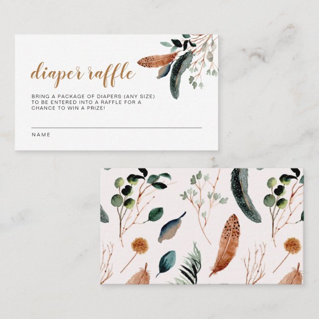 Carte De Placement ARBOR Bohème Plumes Verdure Baby Diaper Raffle (Devant / Derrière)