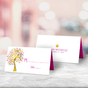 Carte De Placement Arbre de vie en or moderne bat mitzvah et en huile