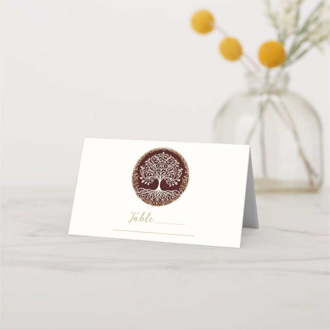 Carte De Placement Arbre de vie Table Mariage rouge foncé rustique Ce (Devant)