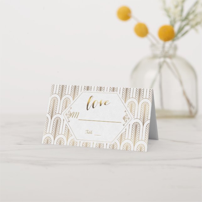 Carte De Placement Art Déco Great Gatsby White Gold Mariage (Devant)