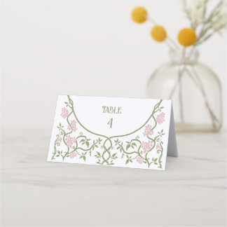 Carte De Placement Art Nouveau Floral Vert et rose Mariage