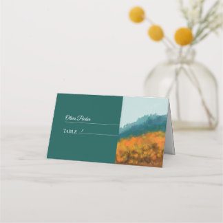 Carte De Placement Automne Forêt d'automne Arbres Montagne bleue