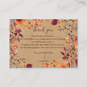 Carte De Placement Automne Rustique automne Mariage Floral Merci