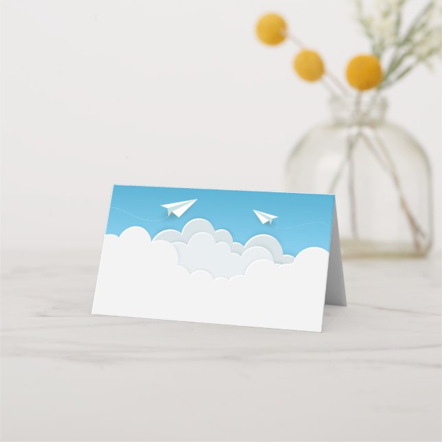 Carte De Placement Avion en papier dans les nuages (Devant)