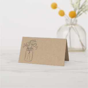 Carte De Placement Baby Breath Mason Jar plié Tente Style Place Card