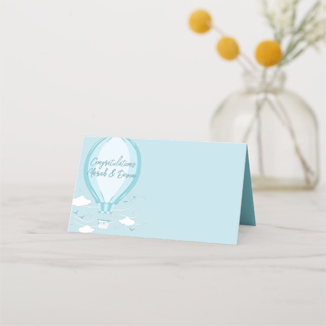 Carte De Placement Baby shower à ballon à air chaud bleu (Devant)