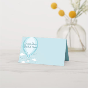 Carte De Placement Baby shower à ballon à air chaud bleu