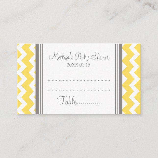 Carte De Placement Baby shower Chevron Jaune Table Paramètre (Devant)