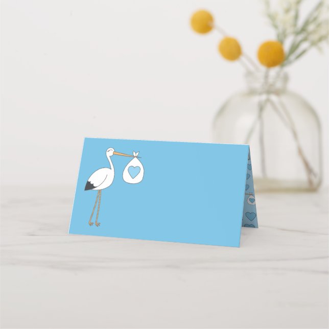 Carte De Placement Baby shower cigogne bleu garçon (Devant)