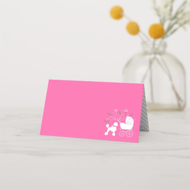 Carte De Placement Baby shower de caniche rose (Devant)