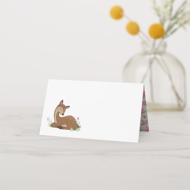 Carte De Placement Baby shower de cerfs Forêt Faune rose (Devant)
