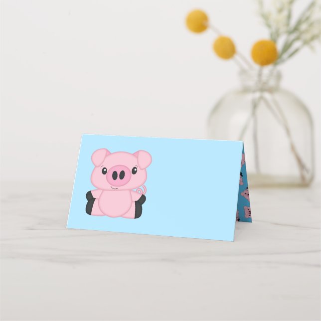 Carte De Placement Baby shower de cochon bleu (Devant)