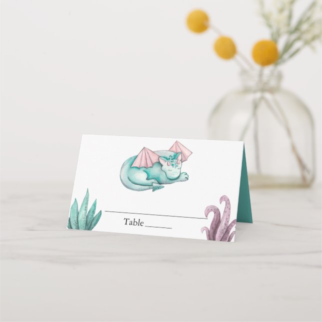 Carte De Placement Baby shower de dragon Turquoise dormant (Devant)
