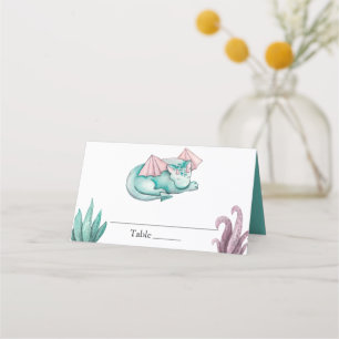 Carte De Placement Baby shower de dragon Turquoise dormant