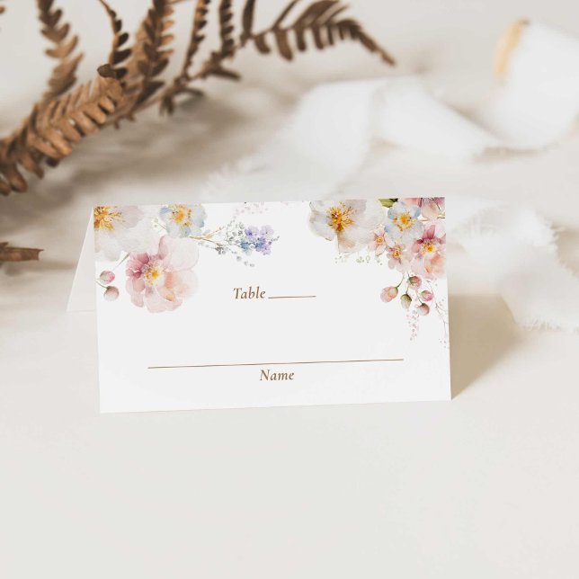 Carte De Placement Baby shower de jardin fleur sauvage plié (Wildflower Baby Shower Place Card)