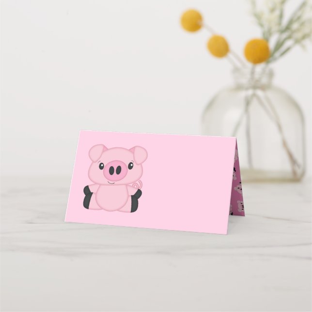 Carte De Placement Baby shower de porc ferme fille rose (Devant)