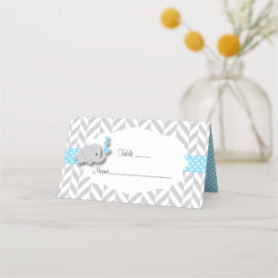 Carte De Placement Baby shower d'éléphant bleu et gris