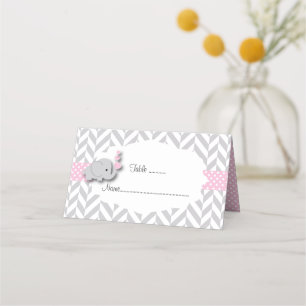 Carte De Placement Baby shower d'éléphant rose et gris