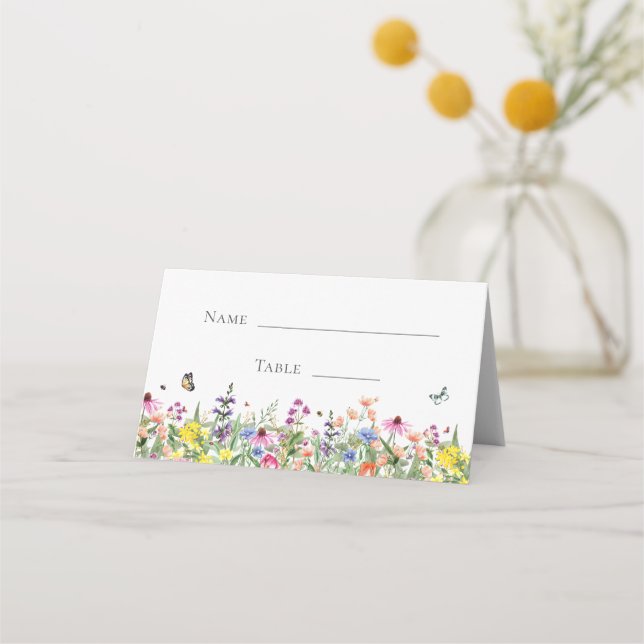 Carte De Placement Baby Shower Fleurs Sauvages & Papillons Boho (Devant)