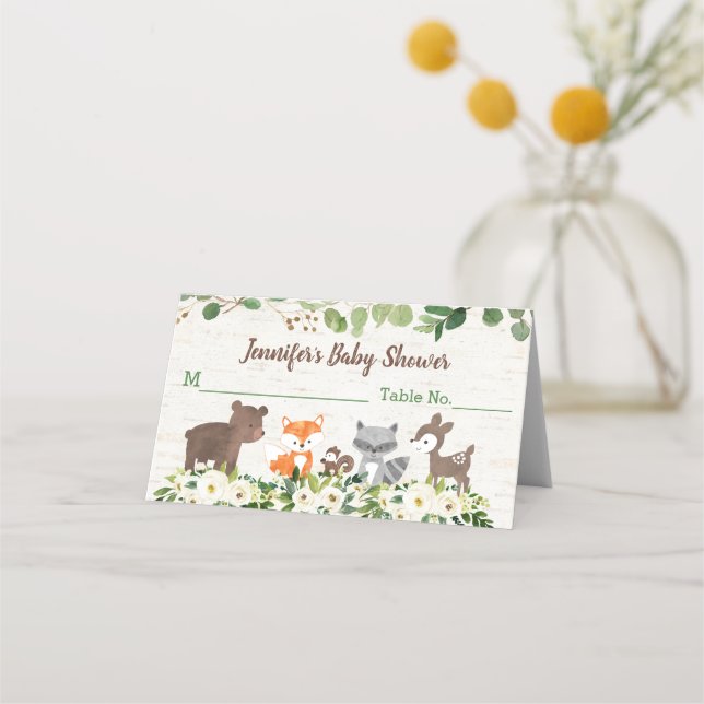Carte De Placement Baby shower Floral animal forestier (Devant)