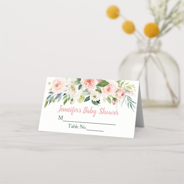 Carte De Placement Baby shower floral rose pâle (Devant)