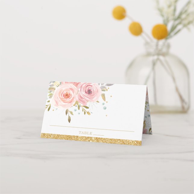Carte De Placement Baby shower floral rose pâle (Devant)