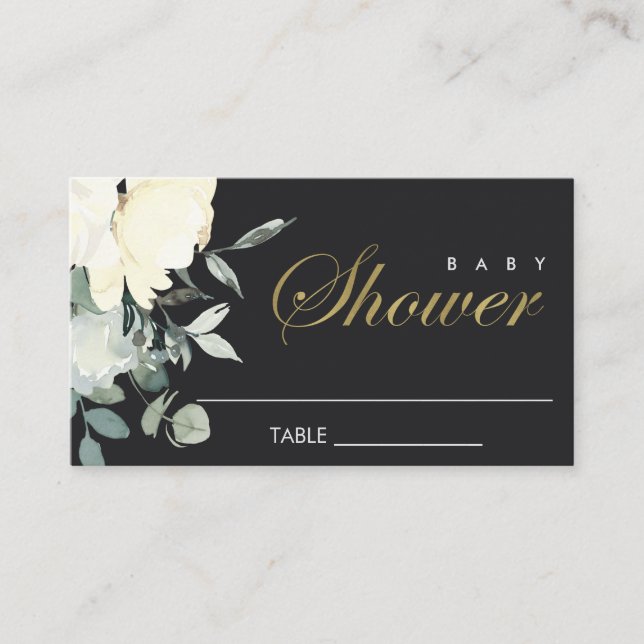 CARTE DE PLACEMENT BABY SHOWER FLORALE D'EAU BLACK IVORY (Devant)