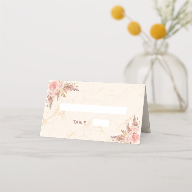Carte De Placement Baby shower pampas herbe flush florales marbre (Devant)