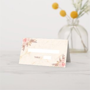 Carte De Placement Baby shower pampas herbe flush florales marbre