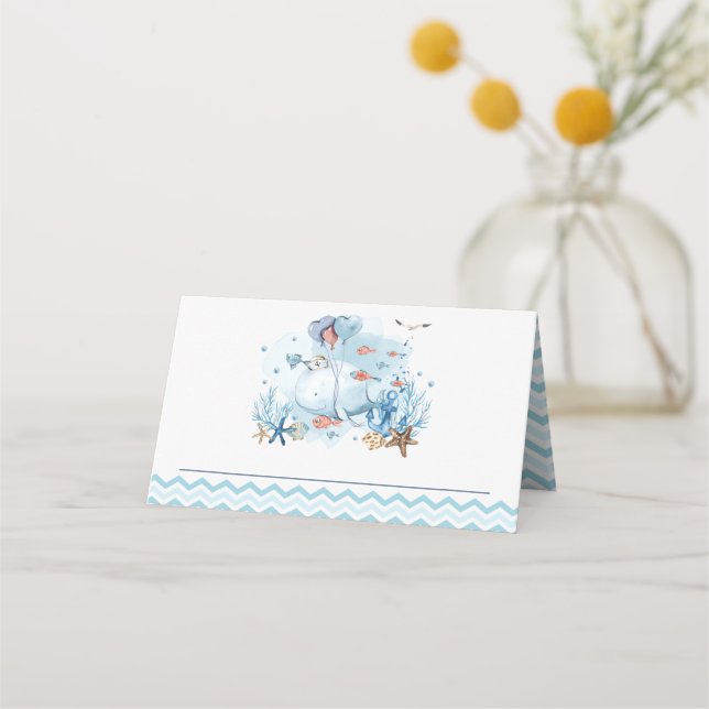 Carte De Placement Baleine nautique sous le Baby shower du Garçon ble (Devant)