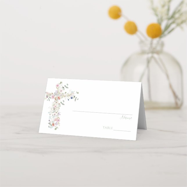 Carte De Placement Baptême Fleur sauvage de printemps Numéro de table (Devant)