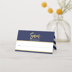 Carte De Placement BAR MITZVAH marine moderne bleu + nom or SAM