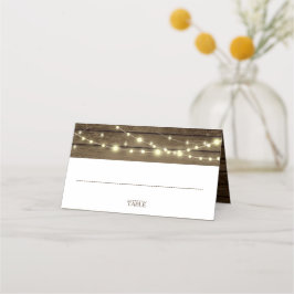 Carte De Placement Barre Bois et String Lights Place Card