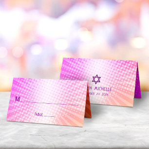 Carte De Placement Bat Mitzvah Audacieux Boho Rétro Rose Orange Dégra
