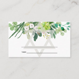 CARTE DE PLACEMENT BAT MITZVAH WREATSTAR BAR GREEN GOLD FOLIAGE