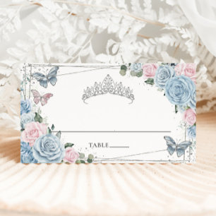 Carte De Placement Bébé Bleu Doux Papillons Floraux Rose Quinceañera