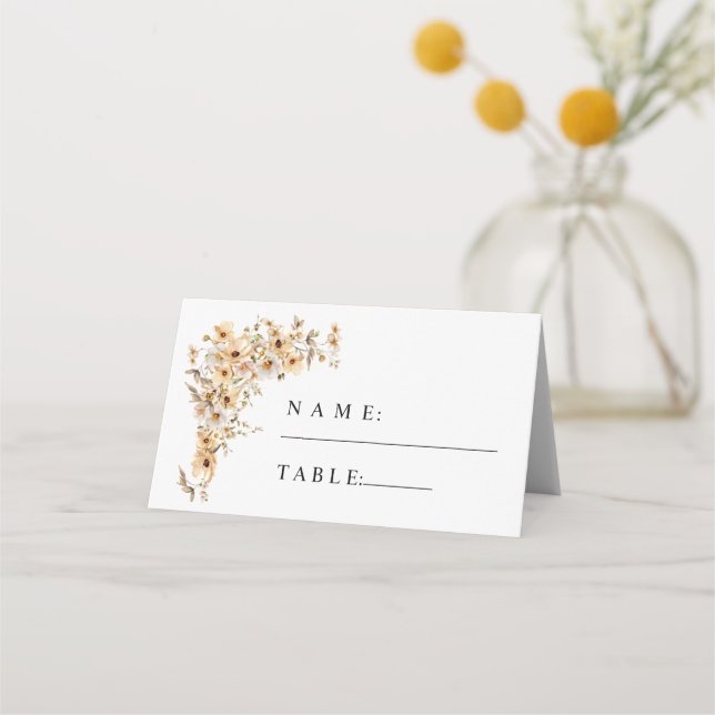 Carte De Placement Beige Wild Flowers Wedding Place Card (Devant)