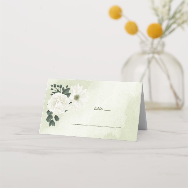 Carte De Placement belle fleurs blanches vert feuilles (Devant)